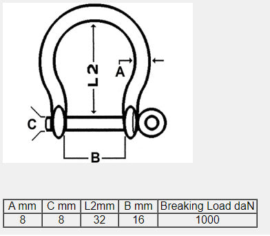 Talamex Galvanised Bow Shackle 8mm