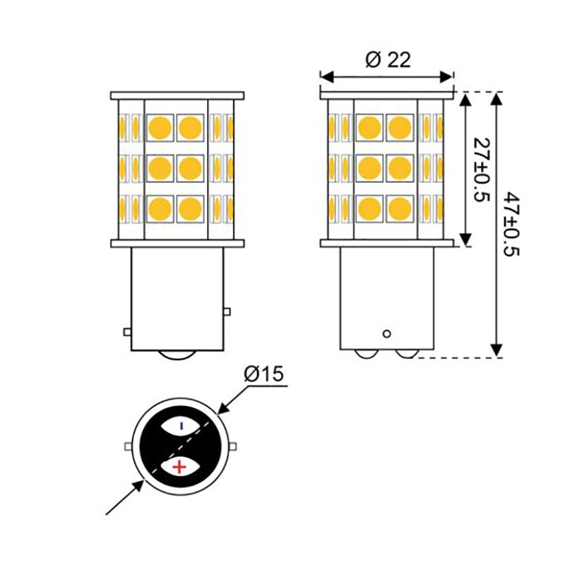 S-LED 30 10-30V Bay15D Staggered Pin White 3.2W
