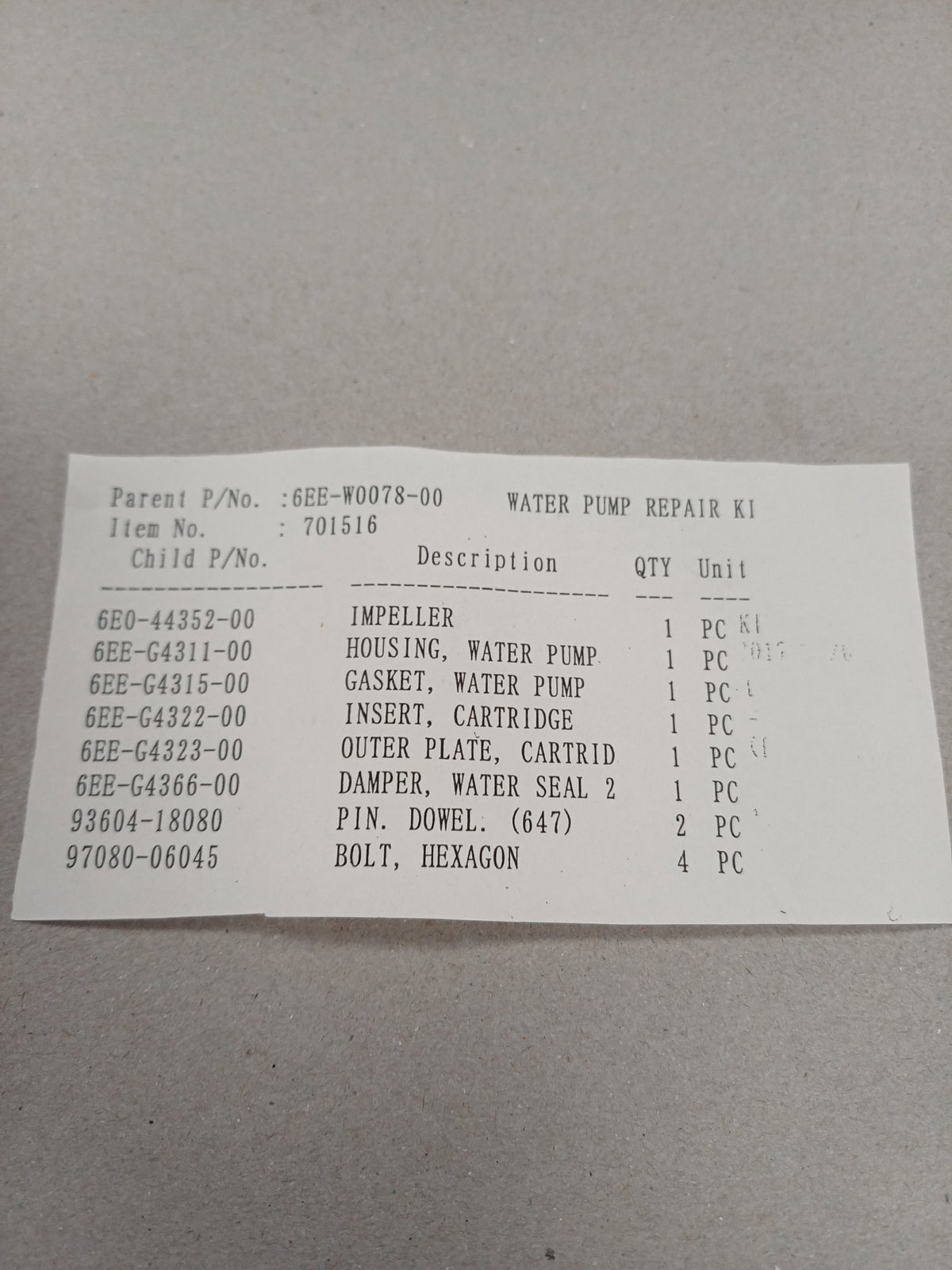 Yamaha Water Pump Repair Kit