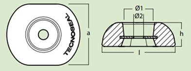 TECNOSEAL Sacrificial Magnesium Anode 100m Bolt On Button