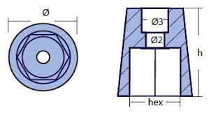 TECNOSEAL Magnesium Conical Propeller Nut End Anode