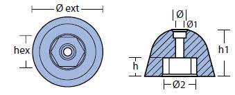 Vetus hexagonal propeller nut 60mm diameter