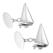 HERSEY & Son Hallmarked Sterling Silver Sailing Boat  Cuff Links