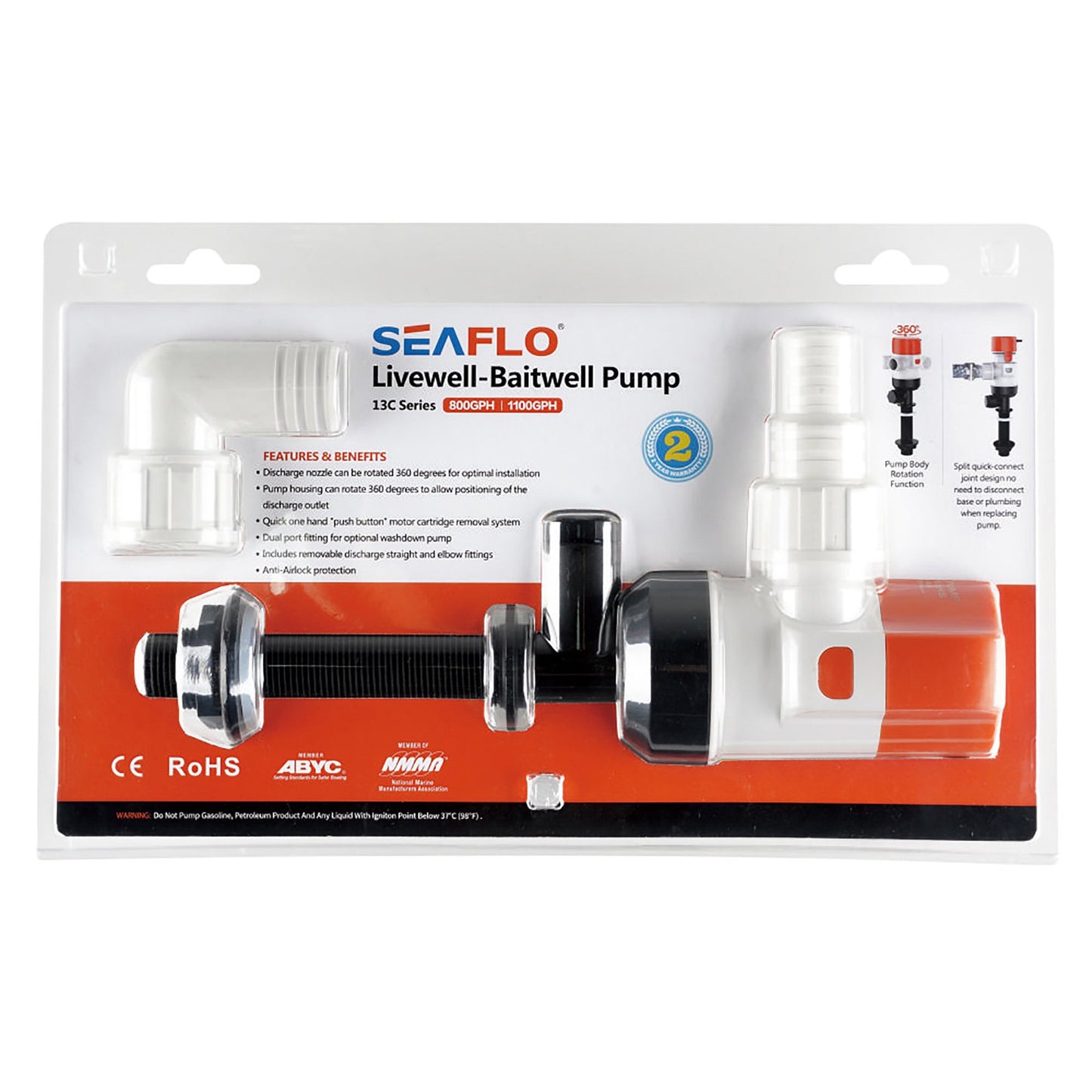 SEAFLO Livewell/Baitwell Pump 24V 800 GPH / 3028 LPH