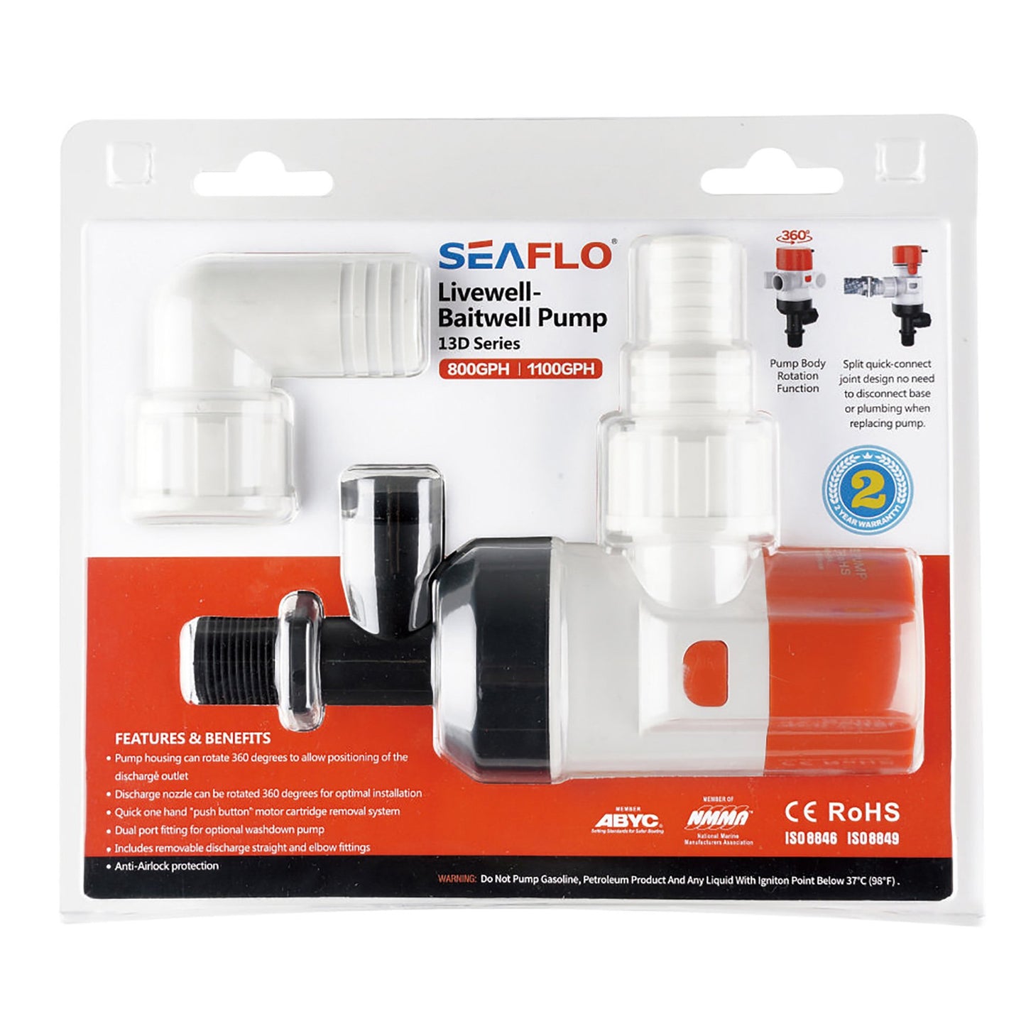 SEAFLO Livewell/Baitwell Pump 12V 800 GPH / 3028 LPH