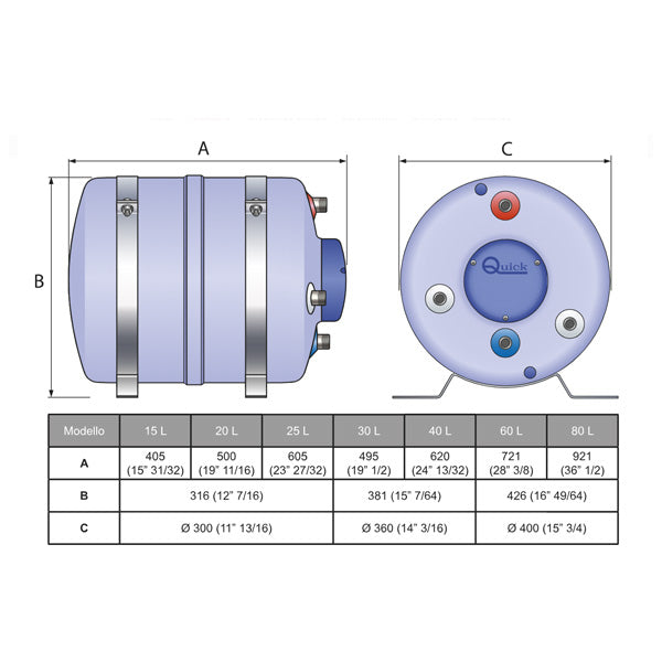 NAUTIC 60 Litre Water Heater with Exchanger,1200W 220V.