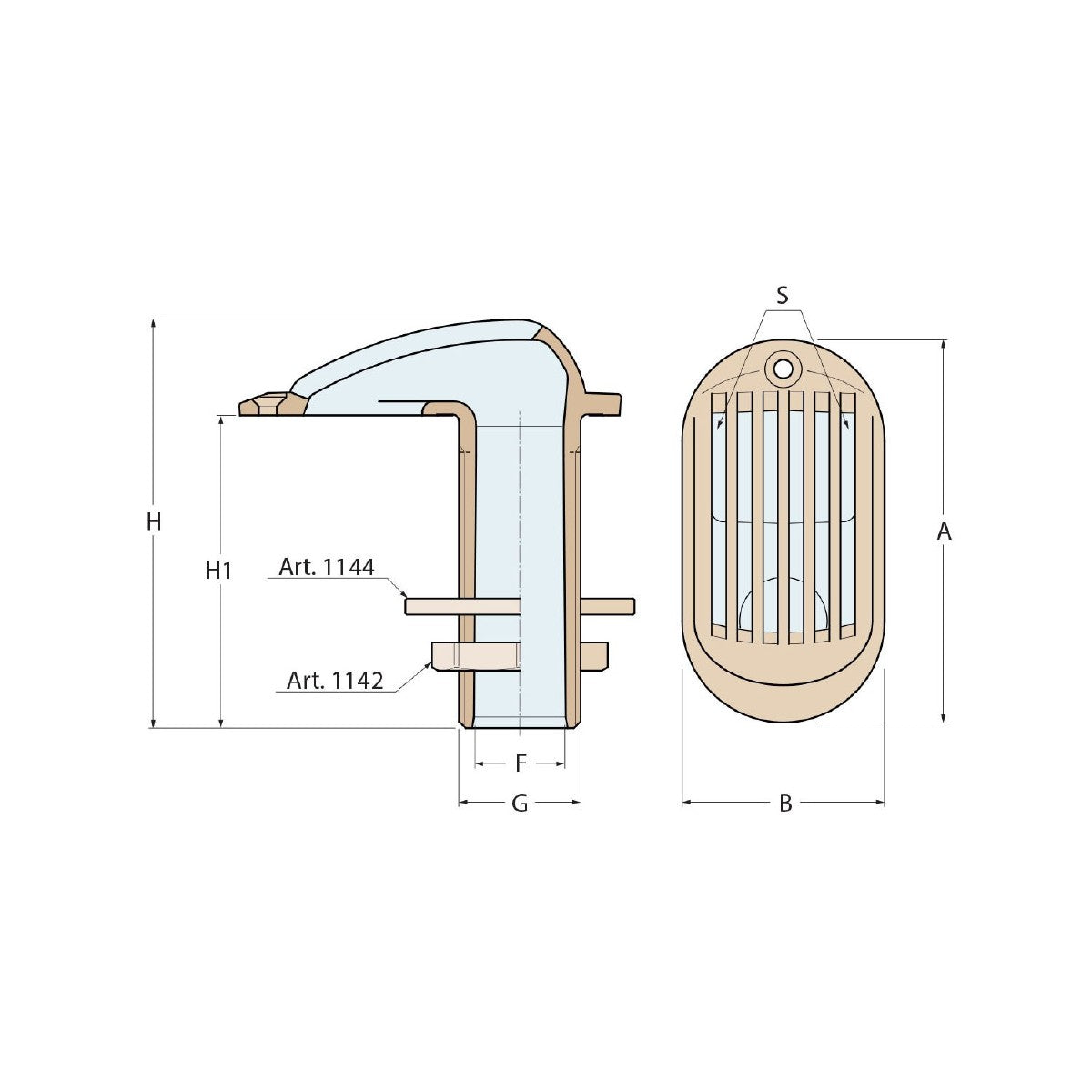 GUIDI Brass Grated Water Intake 1/2 in