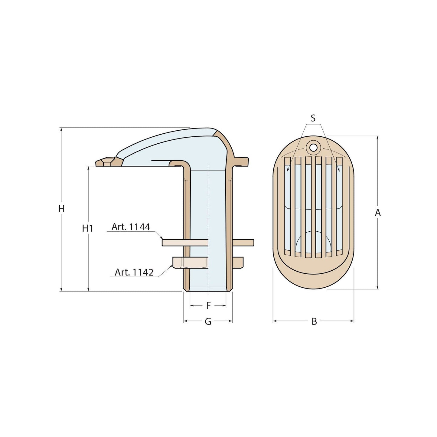 GUIDI Brass Grated Water Intake 1 in