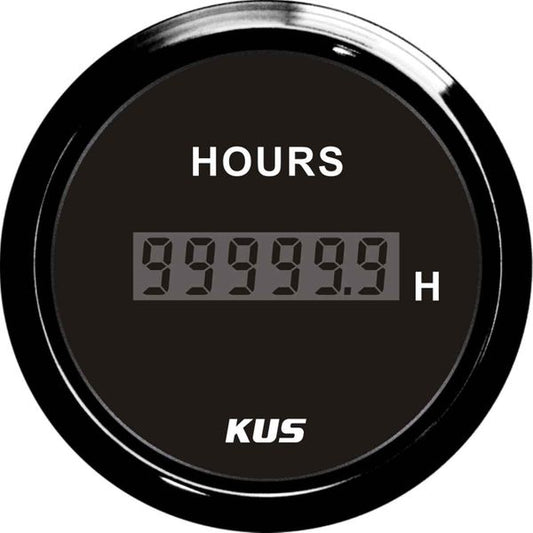 KUS Hourmeter Gauge with Black Stainless Bezel (12V / 24V)
