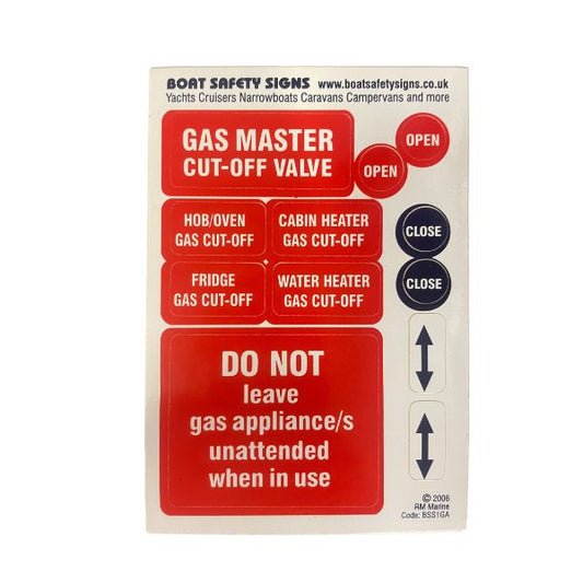 Boat Safety Sign Stickers - LPG Appliances Gas Cut-Off