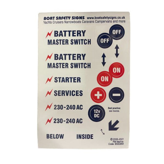 Boat Safety Sign Stickers - Electrical Services Battery