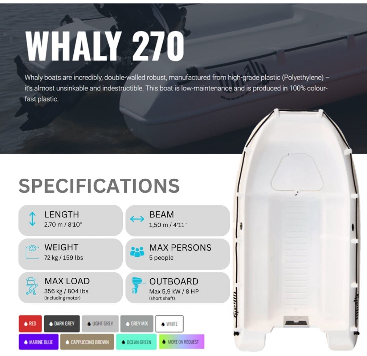 Whaly 270 Electric Tender - All Colours